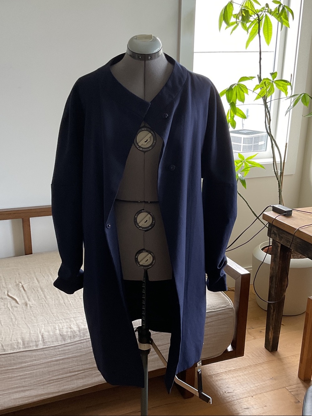 Marni Deep Navy Minimalist Button-Front Trench Coat